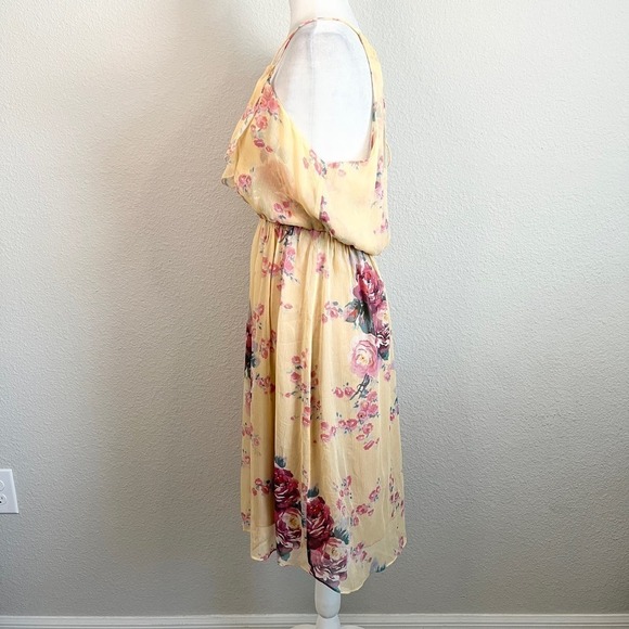 Meadow Rue Spring Silk Dress Womens 6 Yellow Floral Blouson Ruffle Anthropologie - Picture 3 of 9